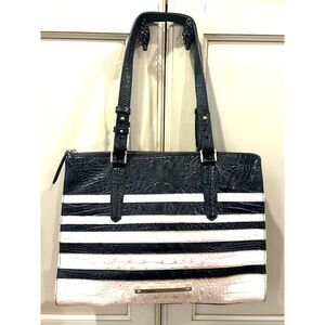 Brahmin Black/White Leather Tote Bag